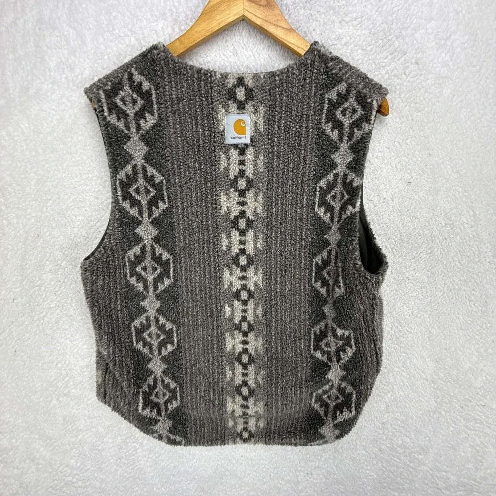 Carhartt Vest Aztec Pile Lining Mens Small VP166 Dark Olive Green - Picture 4 of 10